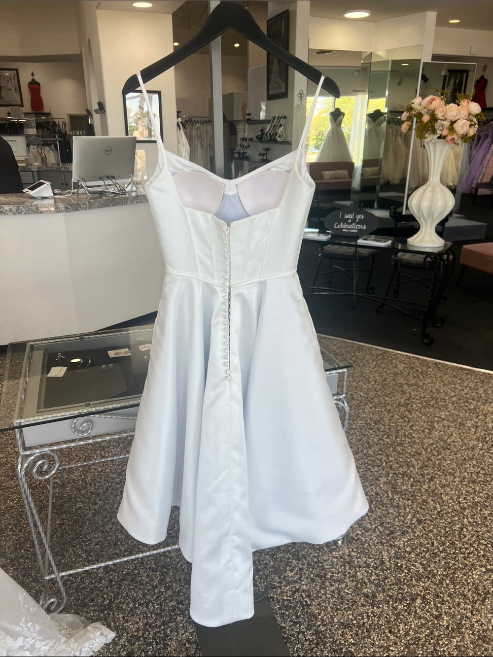 Mori Lee mikado high low Bridal Dress with Spaghetti Straps - Picture 2 of 3